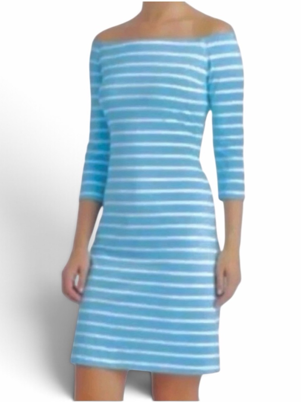 J. McLaughlin Blue & White Stripe Off the Shoulder Patrice Dress Size Small